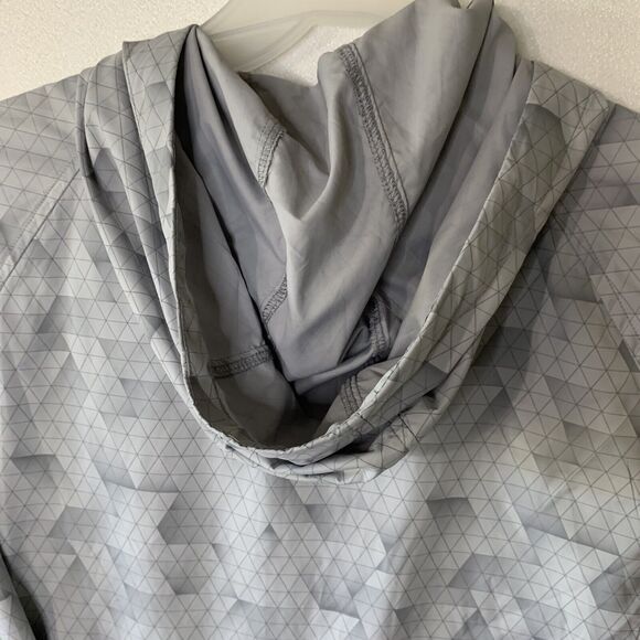 Asics Men Windbreaker Jacket Hood Water Wind Resistant Grey Large Pockets Zipper - Picture 14 of 16